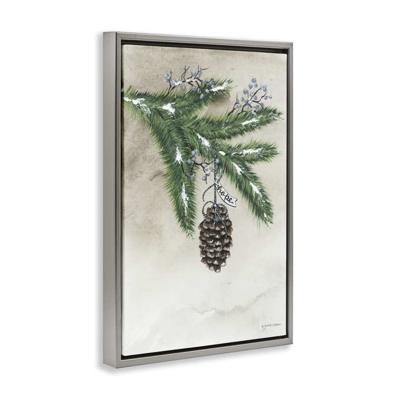 Toile flottante «Dangling Rustic Pine Cone» par Julie Norkus, Cadre flottant gris lustré, H 31 po x l 21 po