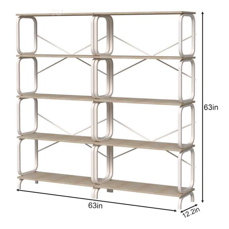 5 Tier Large Book Shelf, Open Bookcase For Home Office, Living Room, Vintage Industrial Style With Sturdy White Metal Frame