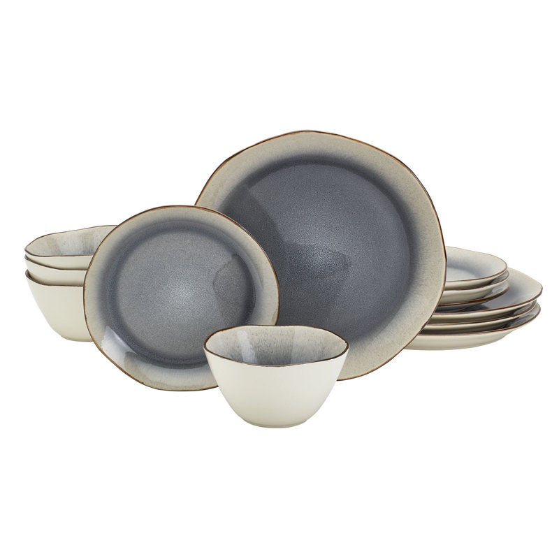 Reactive Glaze Dinnerware Tabletops Gallery 12PC Set - BELLA, Gray