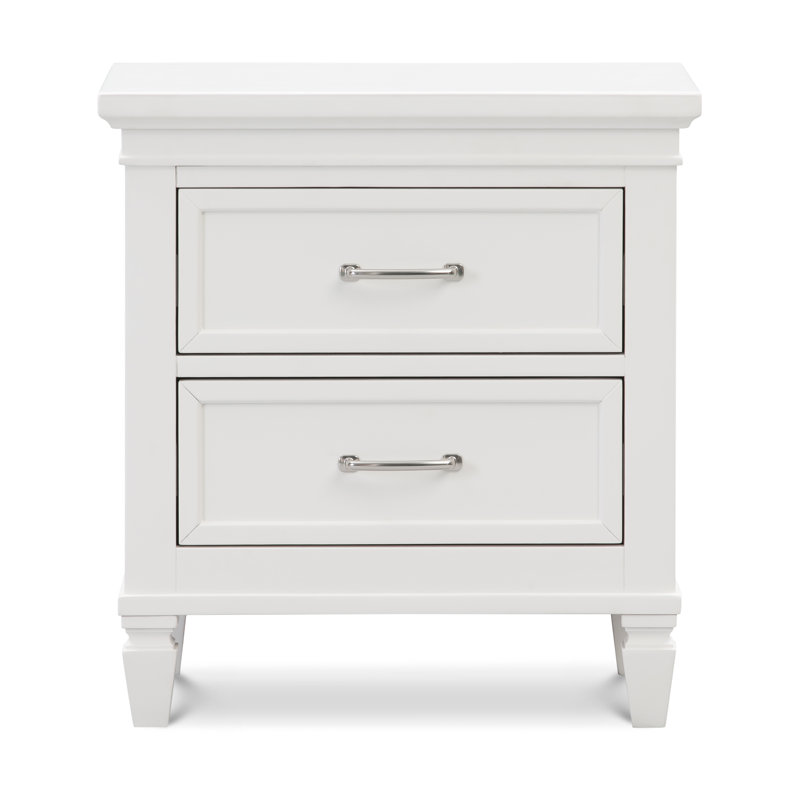 Darlington Warm White 2-Drawer Nightstand with Satin Nickel Handles