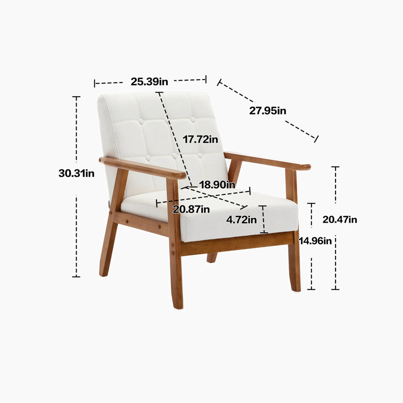 Fauteuil de 25,39 po de largeur, 100 % lin beige