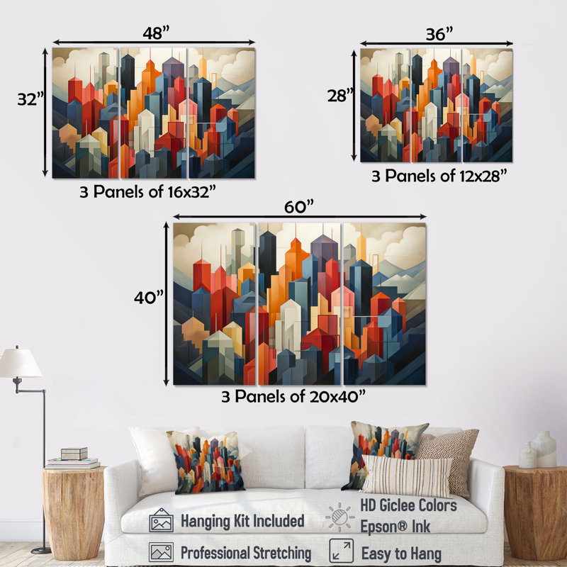 «Cubic Los Angeles Skyline - Los Angeles», art mural, H 28 po x l 36 po x P 1 po, Toile tendue