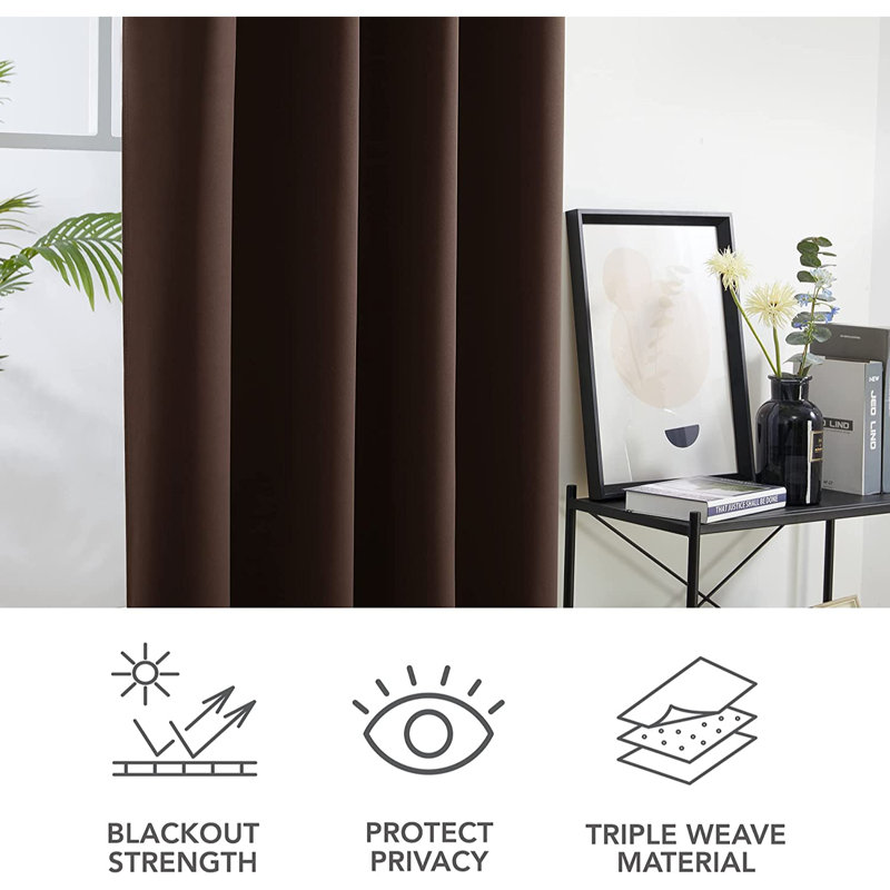 Hisao Room Darkening Curtain Pair, Dark Brown, 140 W x 260 D cm