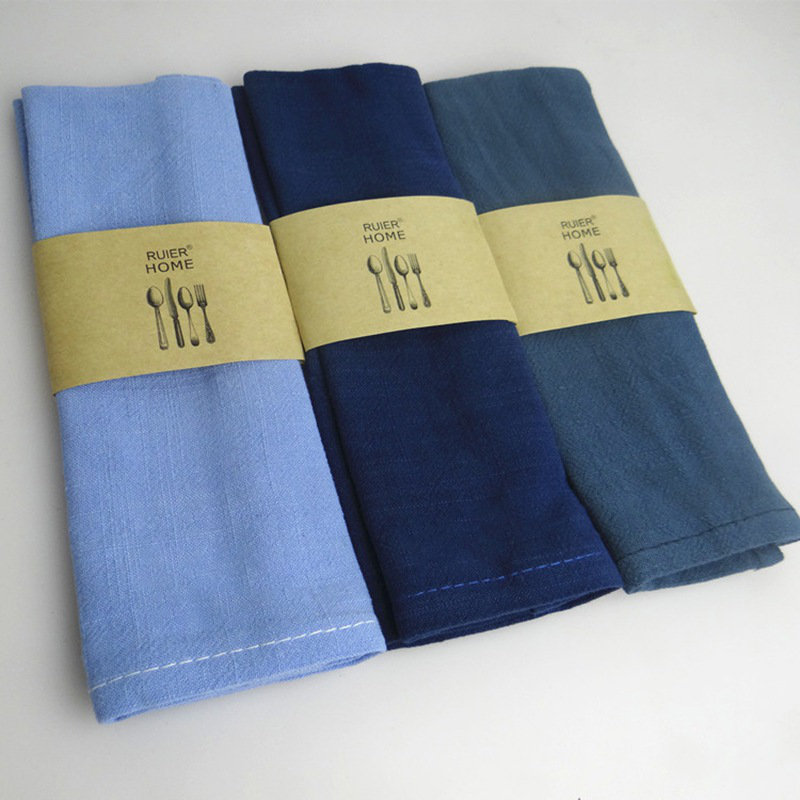 Serviettes de table lavables en coton et lin, Bleu clair