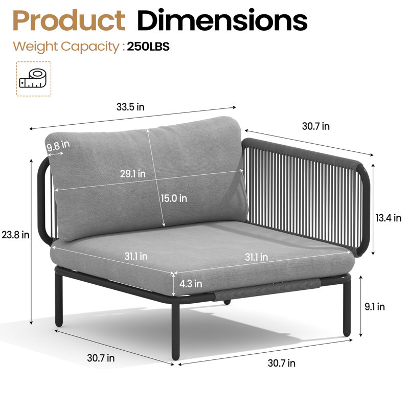 65" Wide Outdoor Loveseat With Cushions, Gray/Black