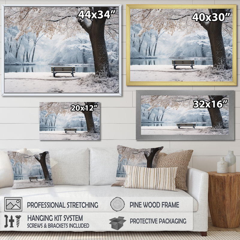 Art mural en toile «Snowy Park Floral Canopy II - Forest», H 30 po x l 40 po x P 1,5 po, Cadre d'angle fermé noir