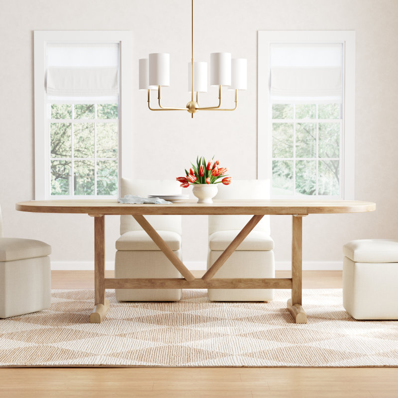Rune Oval Solid Wood Dining Table, Light Brown, 42" W  x 84" L