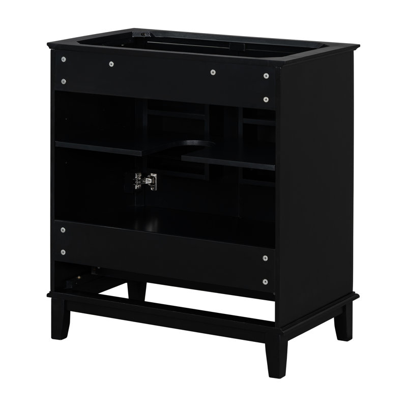 Base d'armoire de salle de bain noire 30 po, armoire en bois massif et planche, portes et tiroir, multifonction, tablette réglable, assemblage requis noir, fonctionnel requis