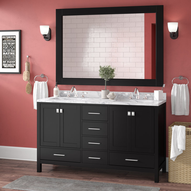 Ensemble de meuble-lavabo de salle de bain double 61 po avec miroir Carrasquillo, Espresso