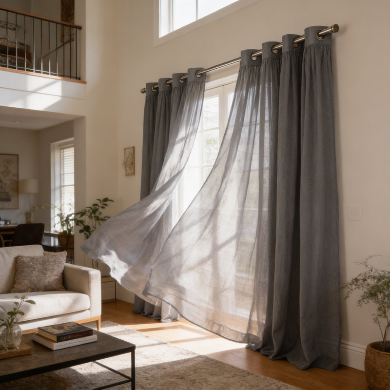 Rideaux semi-transparents avec œillets , L 52 po x L 84 po, Gris foncé