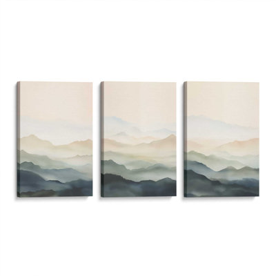 Silent Serenity, ensemble de 3 impressions sur toile dans un cadre argenté,