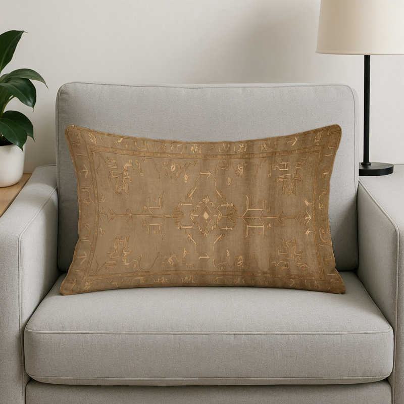 Coussin décoratif intérieur et extérieur ArtDeco, Rectangulaire H 14 po x l 20 po, Beige géométrique 172