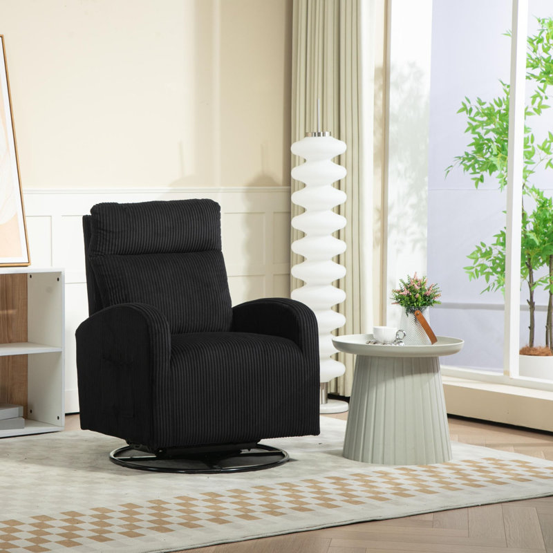 Upholstered Swivel Glider Rocking Chair, Black Corduroy
