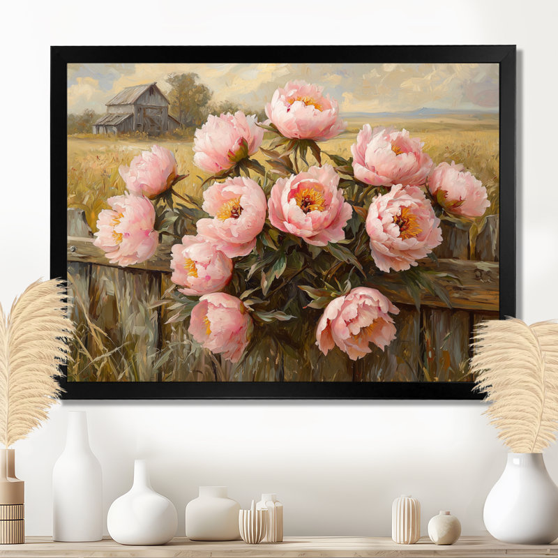 Donnajean Pivoines par la ferme clôture I - pivoines, art mural, Reproduction encadrée d'une seule photo, H 30 po x l 40 po