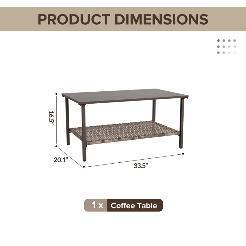 Table d'appoint d'extérieur en osier, H 16,5 po x l 20,1 po x P 33,5 po