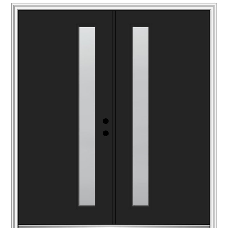 Porte double extérieure en fibre de verre lisse 1 lumière Lite Spotlight, H 81,75 po x l 72 po, Noir, Côté gauche