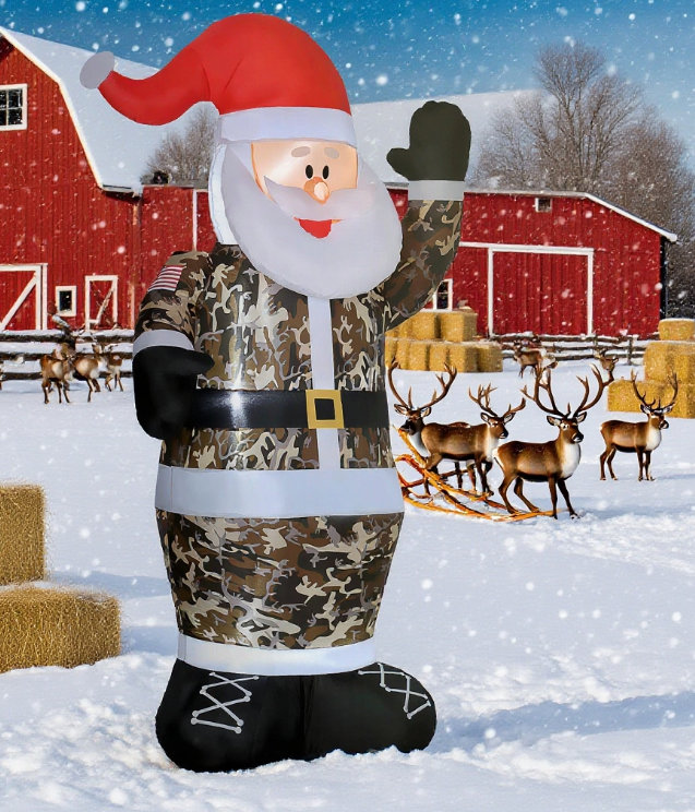 Camo Santa gonflable avec lumières DEL et matériau résistant aux intempéries