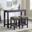 Ensemble de table de salle à manger 3 pièces 1X Table 2X Tabourets Siège rembourré Garniture cloutée Port USB et prise de courant Finition bleu et gris antique-1077654989