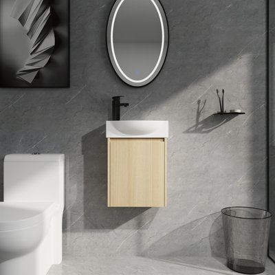 Space-Saving 16" Vanity for Powder Room with Ceramic Sink