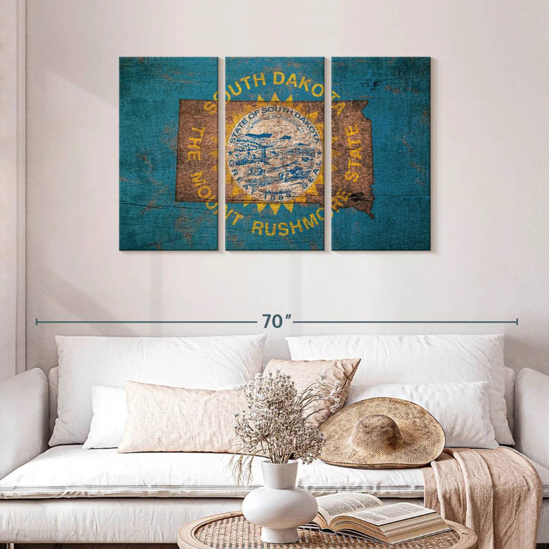Borges State Map Over South Dakota Flag, 28" H x 45" W