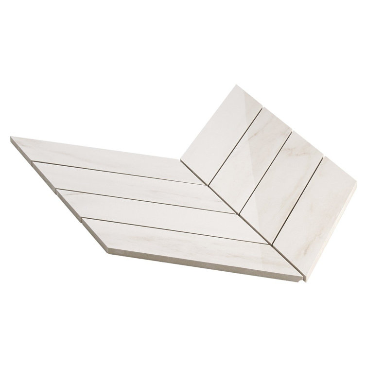 Saroshi 11.02 in. x 11.22 in. Polished Porcelain Marble Look Heringbone Floor and Wall Mosaic Tile