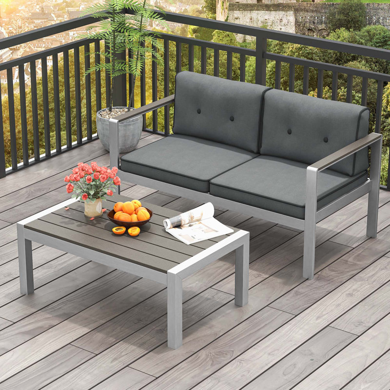 Causeuse d'extérieur droite avec table basse et coussins Aitzol