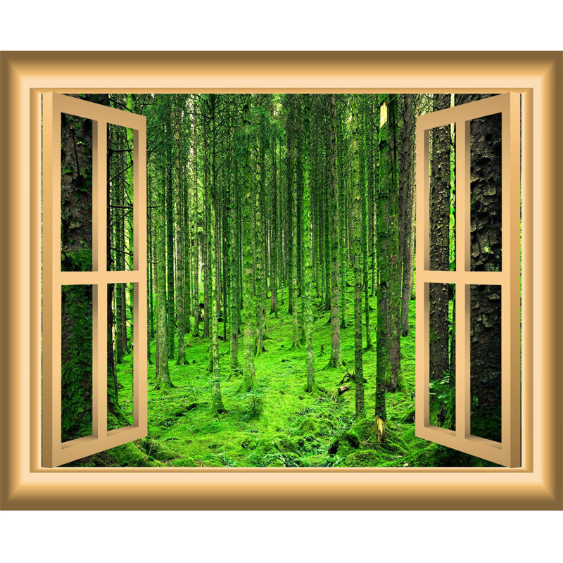 Décalcomanie murale fenêtre de la forêt 3d, H 24 po x l 30 po x P 0,01 po