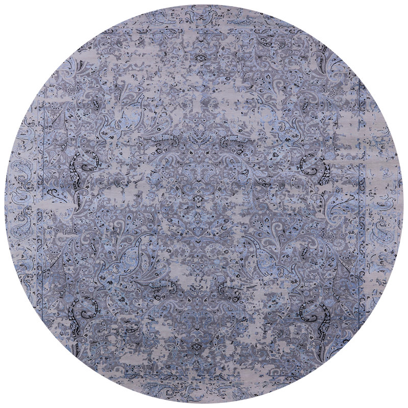 Tapis bleu à motif cachemire, Rond 5 pi