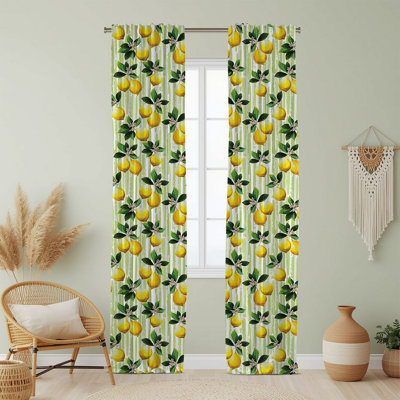 Semi Sheer Fruit Print Curtain Single Panel