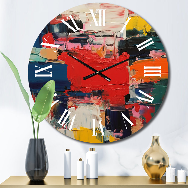 Horloge murale rouge et bleue cubiste Fusion, Petit