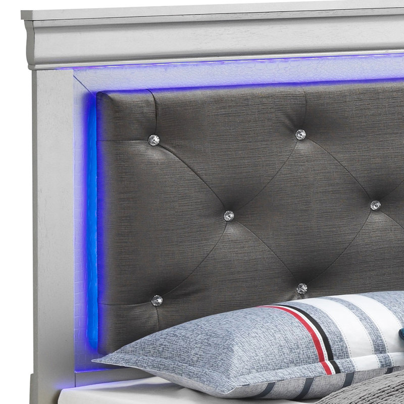 Vegan Leather Standard Bed, Silver Champagne, Queen