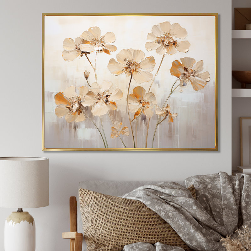 Minimalisme des géraniums efflorescents, H 16 po x l 32 po, Gold Picture Framed