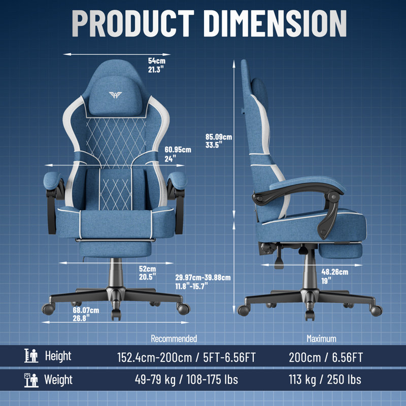 Fauteuil de jeu ergonomique Soontrans, Lin - bleu