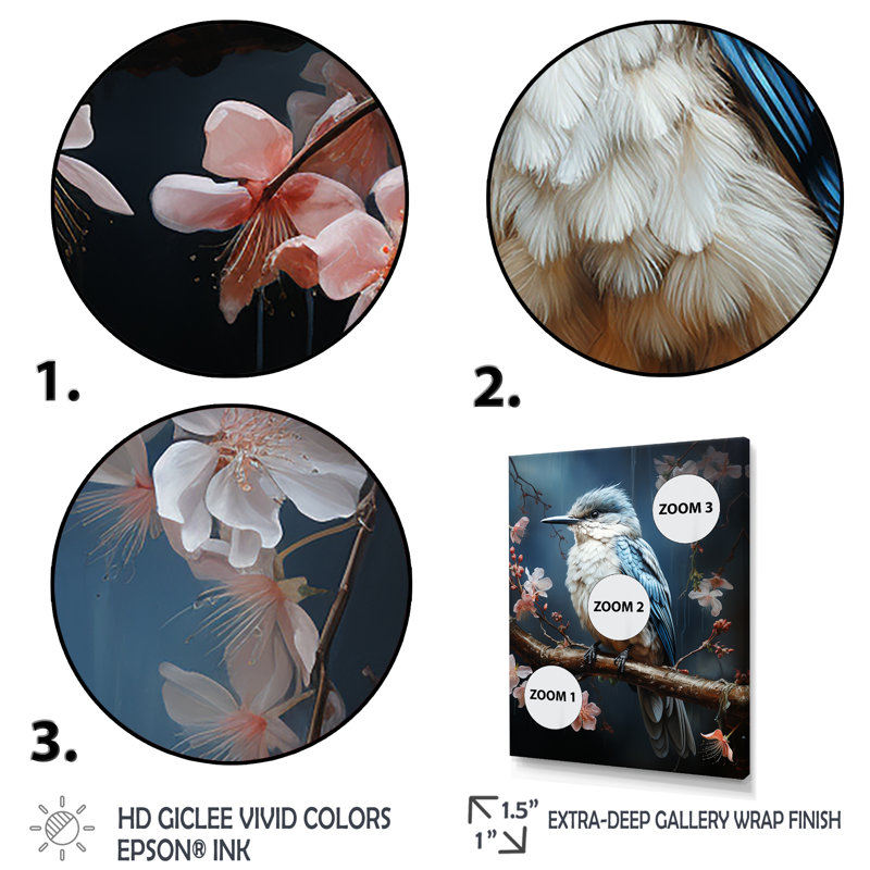 «Blue Bird Murmurs In Moonlight IV», art mural oiseau, Cadre flottant brun, H 32 po x l 24 po x P 1 po