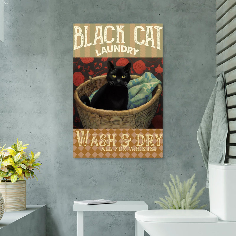 «Black Cat Laundry 2», impression rectangulaire 1 pièce sur toile «Black Cat Laundry 2», H 36 po x l 24 po x P 1,25 po