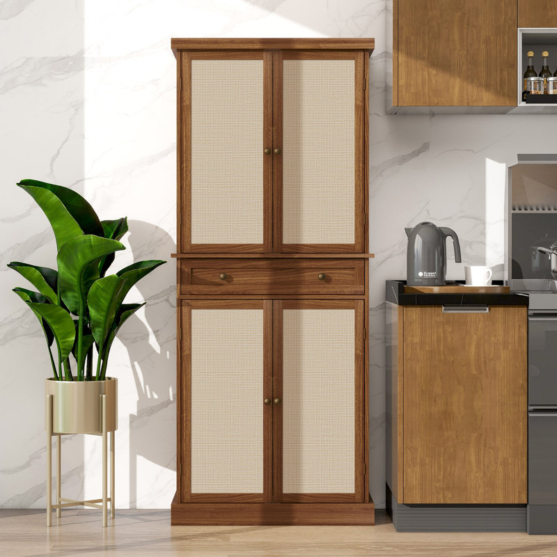 4 Door Cabinet With Cilas Drawer Storage Cabinet, Dark Oak
