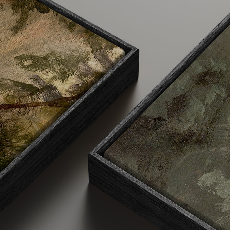 Ensemble de 2 toiles encadrées 20 x 60 pouces Vintage Floral and Landscape, Noir