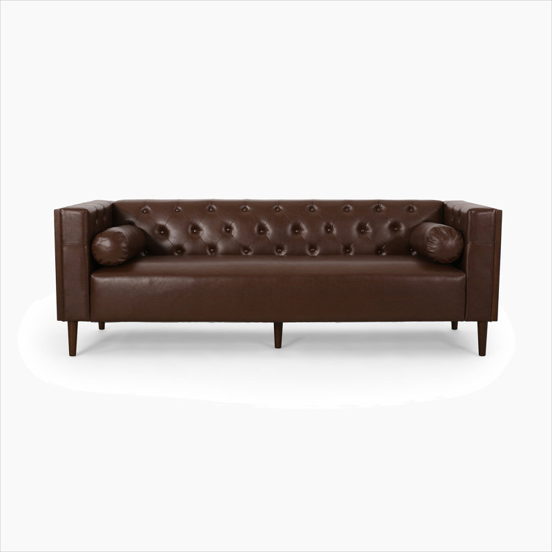 90.01'' Faux Leather Sofa, Dark Brown Faux Leather