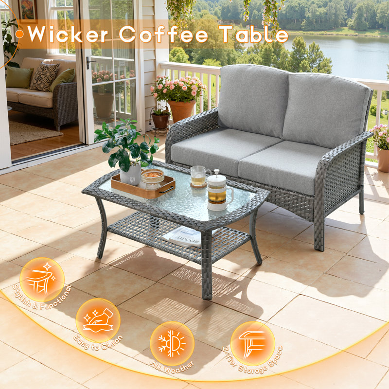 Bayview 2 - Person Patio Conversation Set with Cushions, Gray