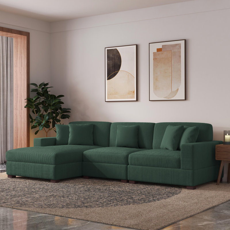 Canapé modulaire en velours côtelé 3 pièces Milbrey, Orienté vers la gauche, Velours côtelé vert forêt