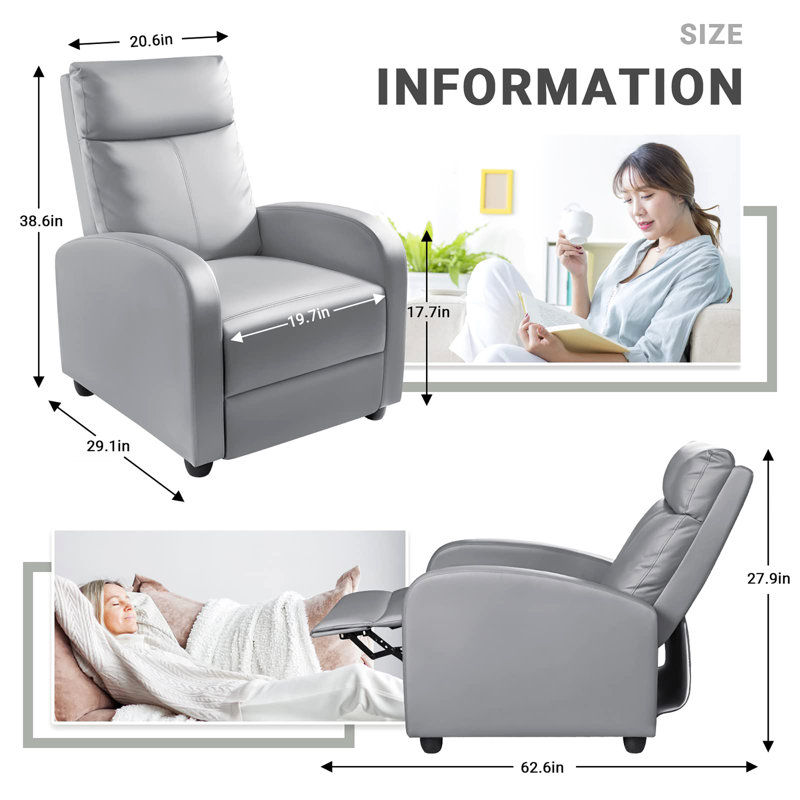Recliner Chair with Lumbar Support, Grey