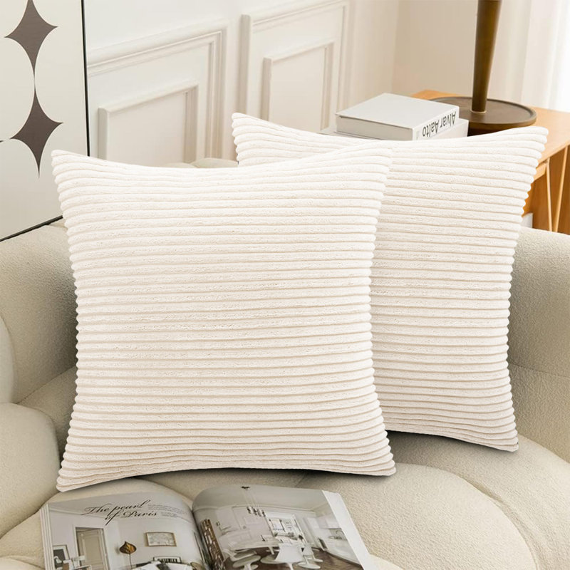 Striped Crushed Velvet Cushion Cover (Set Of 2) , Cream