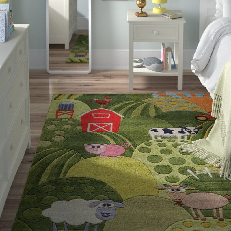 Tapis vert / rouge touffeté à la main Barbra, Rectangle 8 pi x 10 pi