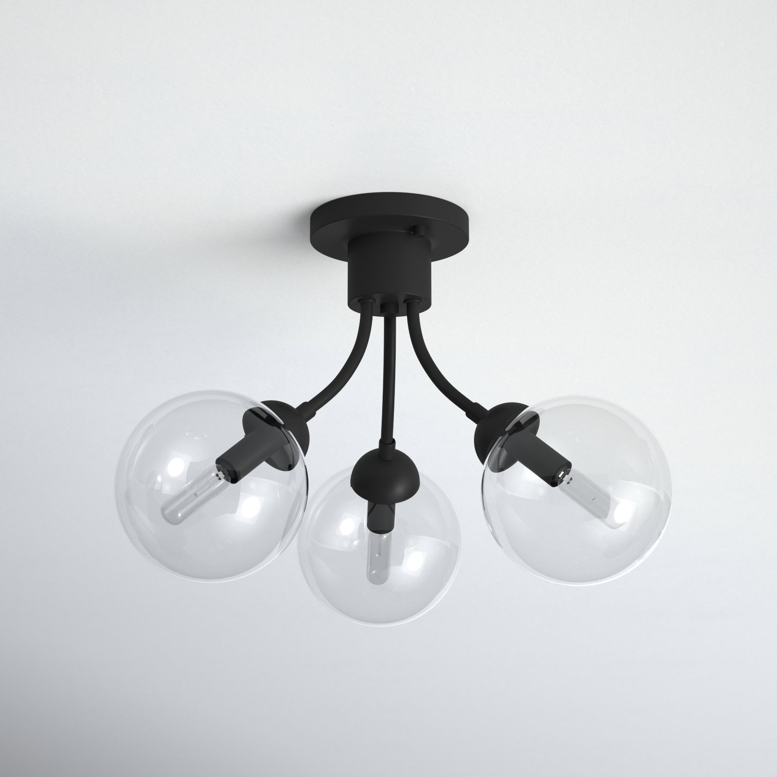 Brewer 3 Light Glass Semi Flush Mount, Matte Black