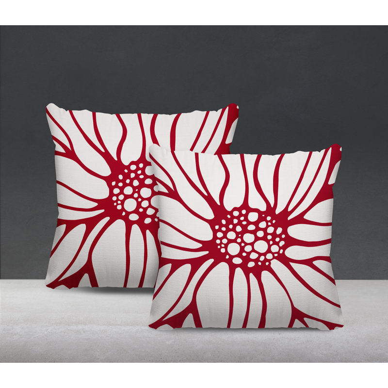 Floral Outdoor Reversible Throw Pillow, 17W" x 17H", Red