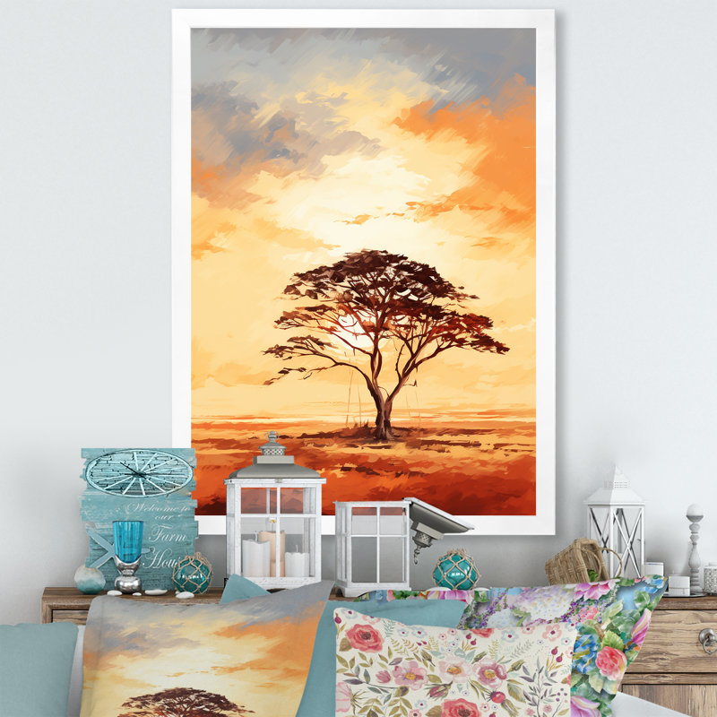 Essence d'arbre africain - Reproduction d'art mural arbre africain, Cadre simple blanc, H 40 po x l 30 po