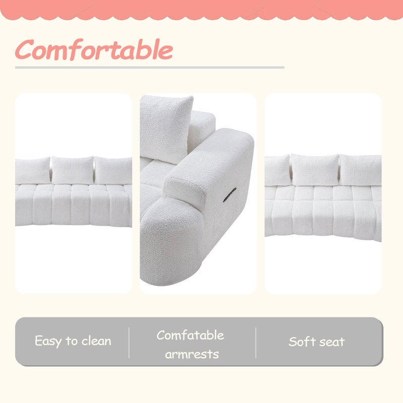 Canapé modulaire compressé très large de 100 po à l'avant courbé, canapé Boucle 3 places en forme de nuage avec mousse à haute résilience, facile à déplacer et à expédier, canapé surdimensionné moderne pour le salon