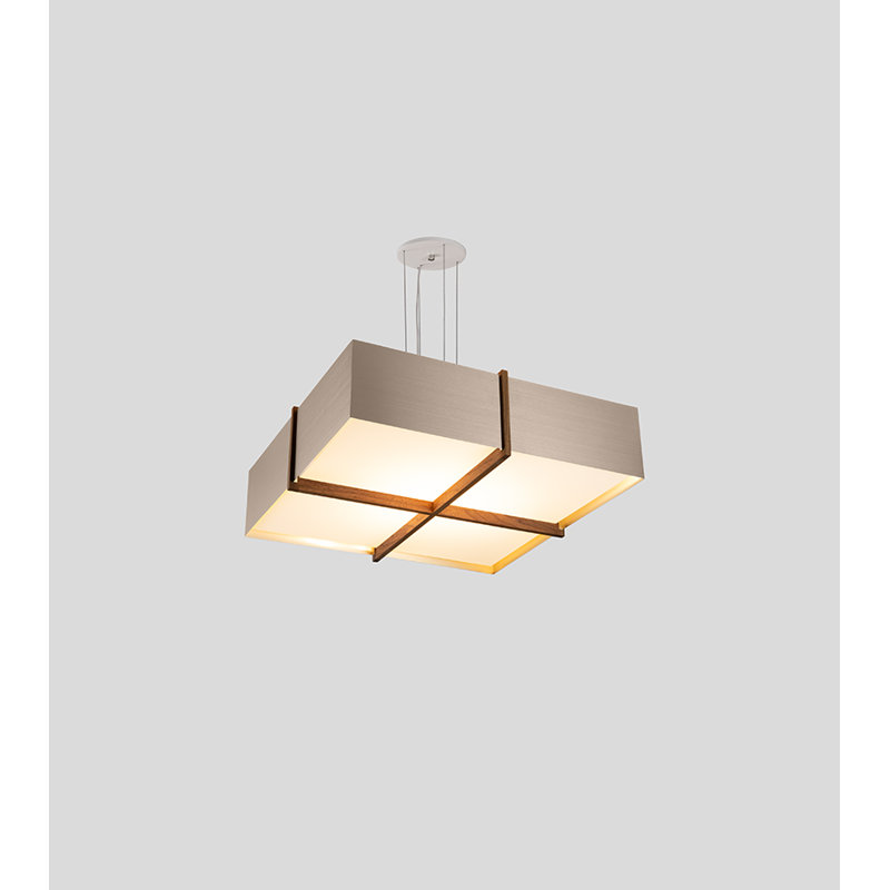 Luminaire suspendu DEL Veram - 4000K, Or rosé brossé, Noyer, H 6,4 po x l 24 po x P 24 po