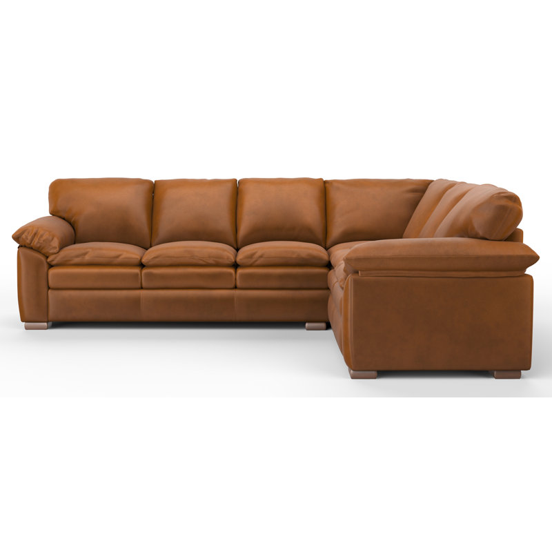 Capri 3x2 100% Full Top Grain Leather Sectional, Plush Saddle Genuine Leather, Left Hand Facing