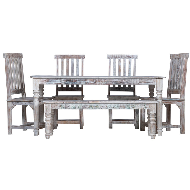 Dorffman Solid Wood Solid Wood Top Four Leg Dining Set, White Washed